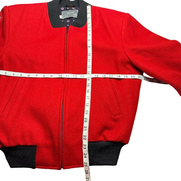 Le Tigre | Men | Vintage 80s Red Wool Felt Bomber Jacket | Size 38 Small - Picture 5 of 11